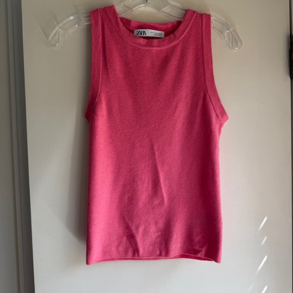 Zara Pink Sleeveless Knit Tank Top Sweater Crew Neck Casual Comfortable Small S - Picture 1 of 8
